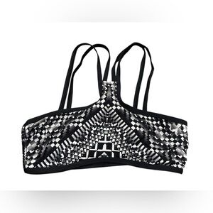 KikiRio Tribal Print Black White Cage Back Strappy Bikini Top Size Medium
